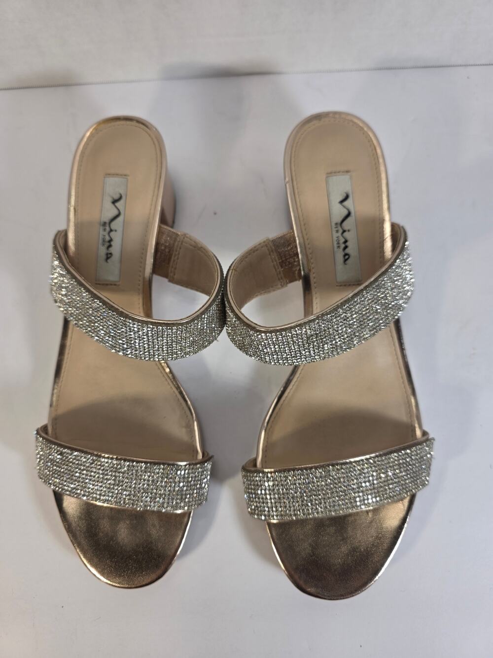 Nina New York Rhinestone Slide Sandals Champagne Gold Women's 8.5M